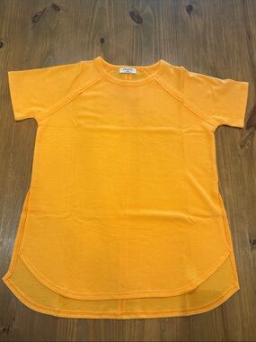 Zenana Baby Waffle Short Sleeve Slit High-Low T-Shirt golden yellow